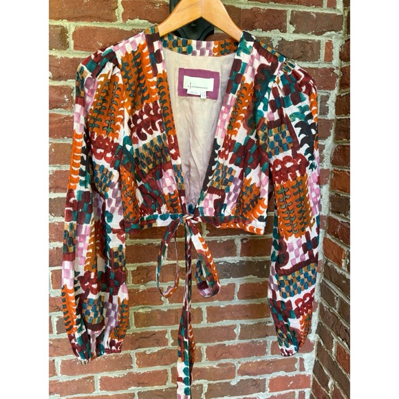 NWOT Anthropologie Versatile Abstract Top in Teal Combo  Size 4 - Picture 7 of 14